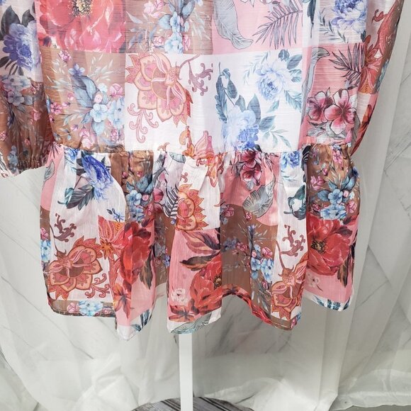 NWOT Cutely Covered Pink Floral Patchwork Boho High Neck Mini Dress Tunic 3X - Picture 8 of 12